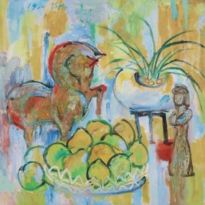 陳鈞德抽象油畫(huà)作品《古俑花果圖》欣賞