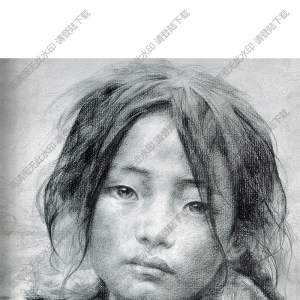 艾軒素描_藏族小姑娘(局部)_高清圖片下載