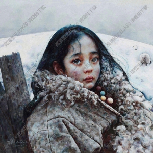 艾軒油畫_雪山放羊的西藏女孩_高清大圖下載