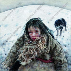 艾軒油畫_小女孩和狗_作品高清下載