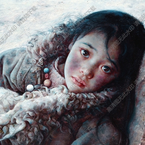 艾軒油畫作品_側(cè)臥的西藏小女孩_高清大圖下載