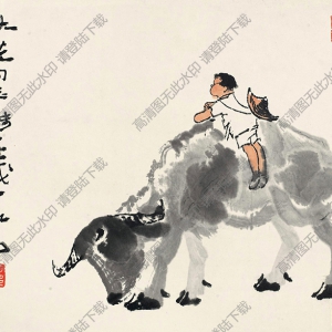 李可染國畫_牧童趴在牛背上_高清圖片下載