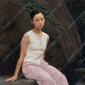 王沂東油畫作品_坐在水邊的少女_高清大圖下載