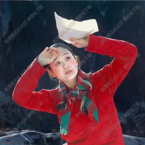 王沂東油畫作品_一抹白云(看信)_高清大圖下載