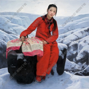 王沂東油畫_挎籃子的紅衣婦女_作品高清大圖下載