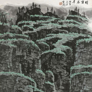 白雪石國畫_晴巒山早_高清圖片下載