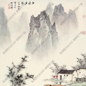 白雪石國畫作品_江邊漁家_丁丑初秋畫_高清下載