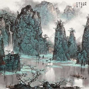 白雪石國畫_漓江雨后山泉_作品高清下載