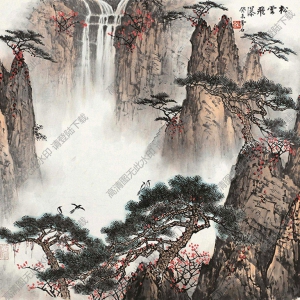 白雪石國畫_松云飛瀑_作品高清下載