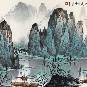 白雪石名畫_江邊奇峰_漓江山水_高清大圖下載