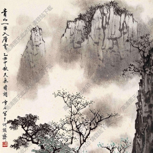 白雪石名畫_青山一半入層云_高清大圖下載