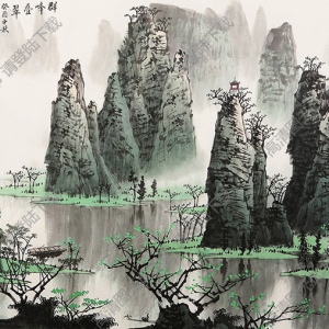 白雪石名畫_桂林漓江_群峰疊翠圖_高清大圖下載