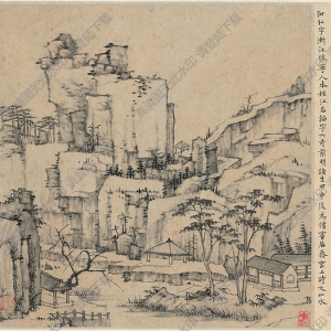 明 陳洪綬《花卉山水》-6國(guó)畫(huà)高清大圖下載