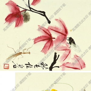 齊白石《楓葉加喇叭花》國畫高清大圖下載