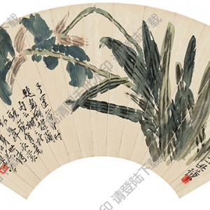 齊白石《蝴蝶蘭圖扇》 國畫高清大圖下載