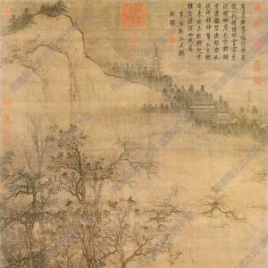 宋 佚名《寒林樓觀》國(guó)畫(huà)高清大圖下載
