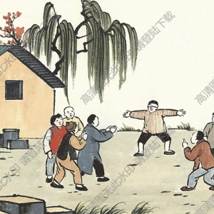 豐子愷漫畫_畫廊東畔綠窗西_斗草尋花又捉迷_高清下載
