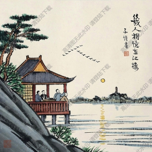 豐子愷名畫_想得故園今夜月_幾人相憶在江樓_高清大圖下載