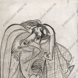 畢加索名畫_哭泣的女人_素描稿_高清大圖下載