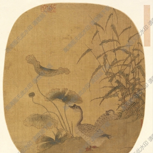 宋 佚名《荷塘雙鵝圖》國(guó)畫高清大圖下載
