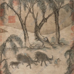 宋 佚名《柳蔭歸牧圖》國(guó)畫高清大圖下載