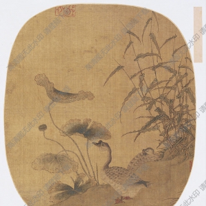 宋《荷塘雙鵝圖》團(tuán)扇國畫高清大圖下載