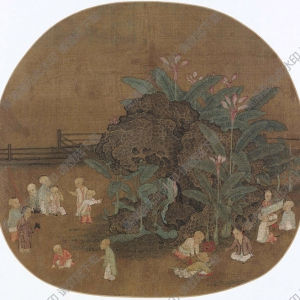 宋《蕉石嬰戲圖》團(tuán)扇國畫高清大圖下載