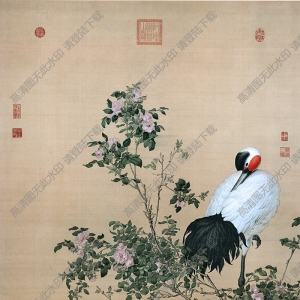 郎世寧_花陰雙鶴_高清大圖下載