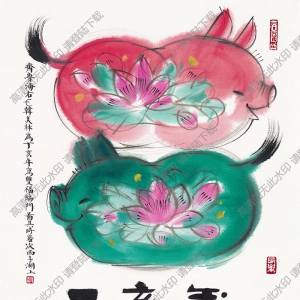 韓美林《雙福臨門(mén)圖》國(guó)畫(huà)高清大圖下載