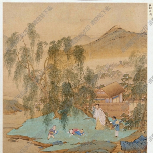 仇英《捉柳花圖》國畫高清大圖下載