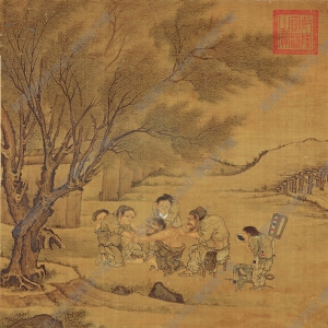 宋 李唐《炙艾圖》國畫高清大圖下載