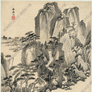 明 王鑒《仿古山水》-6國畫高清大圖下載