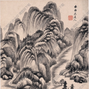 明 王鑒《仿古山水二》-3國畫高清大圖下載