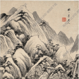 明 王鑒《仿古山水二》-5國畫高清大圖下載