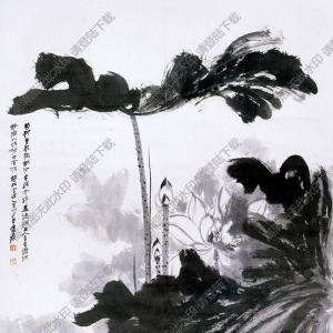張大千_墨荷圖_萬柳堂前數畝池_國畫高清大圖下載