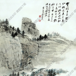 張大千_山水_寶積寺前朝日紅_甲戌夏五作_國畫高清大圖下載
