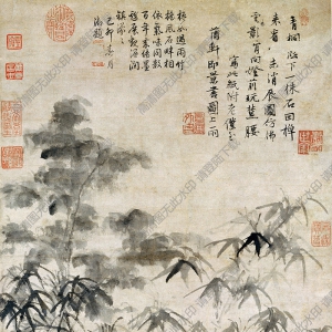 元 倪瓚《梧竹秀石圖》國(guó)畫(huà)高清大圖下載