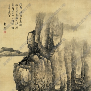 清 龔賢《高崗茅屋圖》國(guó)畫(huà)高清大圖下載