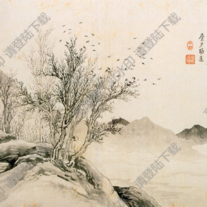 明 唐寅《山水人物》-6國畫高清大圖下載