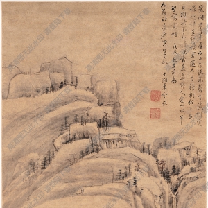 清 蕭云從《秋嶺山泉圖》國(guó)畫高清大圖下載