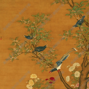 明 呂紀(jì)《桂菊山禽圖》國(guó)畫(huà)高清大圖下載