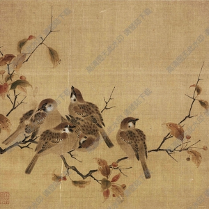 宋 佚名《瓦雀棲枝圖》國(guó)畫高清大圖下載