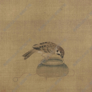 宋 佚名《馴禽俯啄圖》國(guó)畫高清大圖下載