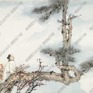 張大千的畫(huà)_老松紅葉高士_悠然南望_高清大圖下載