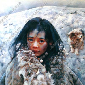 艾軒油畫_凝視_西藏小姑娘_高清大圖下載