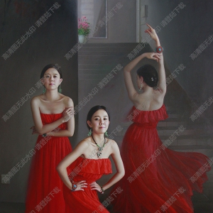 安靜油畫(huà)_花有幾日紅_紅衣女子_高清大圖下載