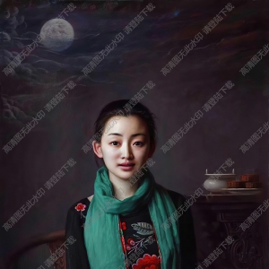 安靜油畫(huà)_坐著的古典女子_高清圖片下載