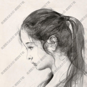 艾軒素描_女孩側(cè)面坐姿_高清圖片下載