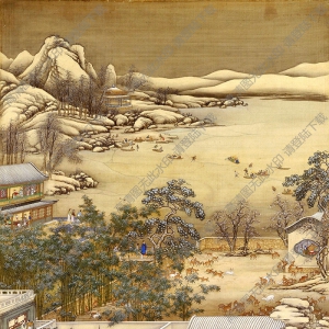 郎世寧_雍正十二月行樂(lè)圖12_賞梅掃雪_高清大圖下載