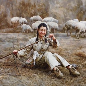 王國斌油畫_放羊時(shí)休息_高清大圖下載